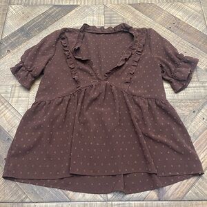 SHEIN Dark Brown Ruffle Blouse